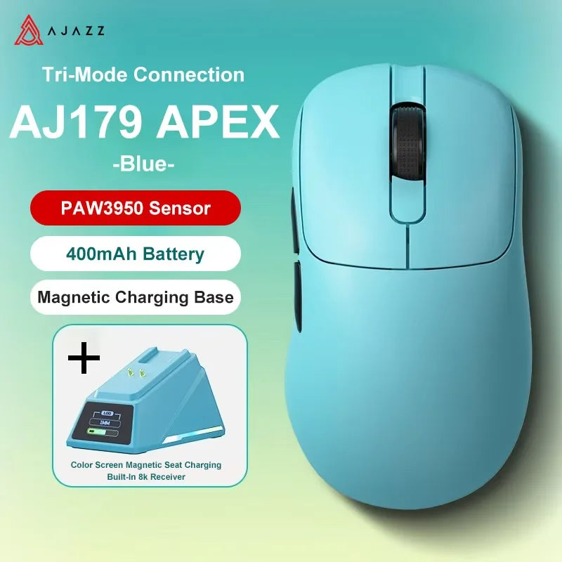 AJ179 APEX PAW3950 30000DPI Wireless Gaming Mouse - Ergonomic Right-Handed Design with RGB Charging Dock