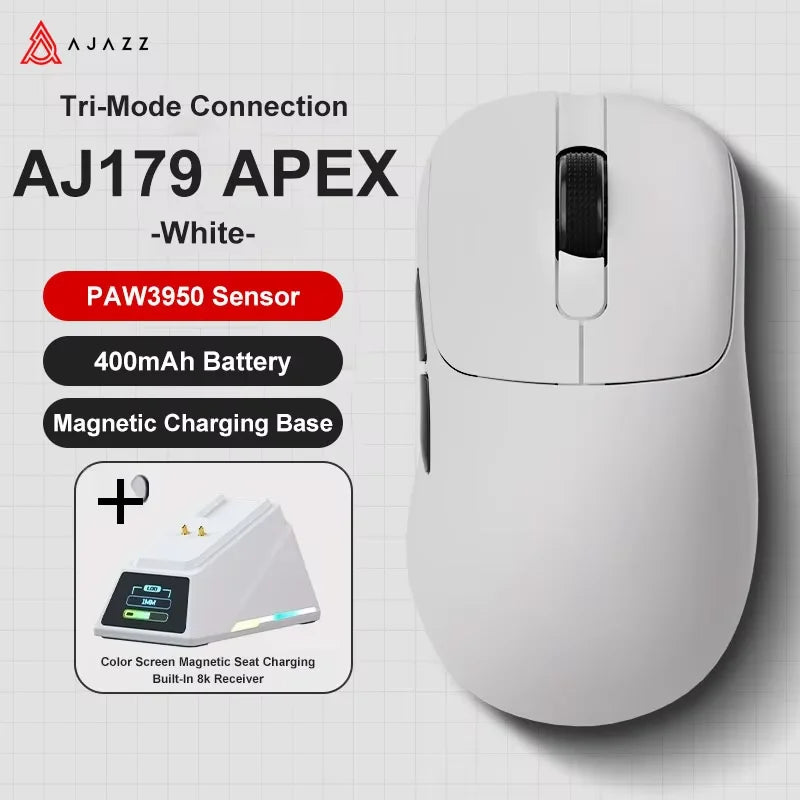 AJ179 APEX PAW3950 30000DPI Wireless Gaming Mouse - Ergonomic Right-Handed Design with RGB Charging Dock