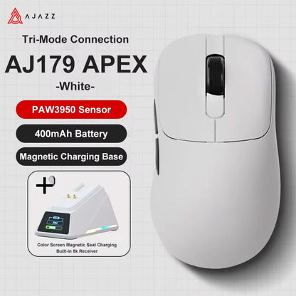 AJ179 APEX PAW3950 30000DPI Wireless Gaming Mouse - Ergonomic Right-Handed Design with RGB Charging Dock