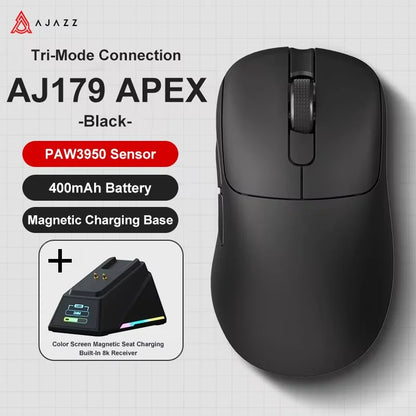 AJ179 APEX PAW3950 30000DPI Wireless Gaming Mouse - Ergonomic Right-Handed Design with RGB Charging Dock