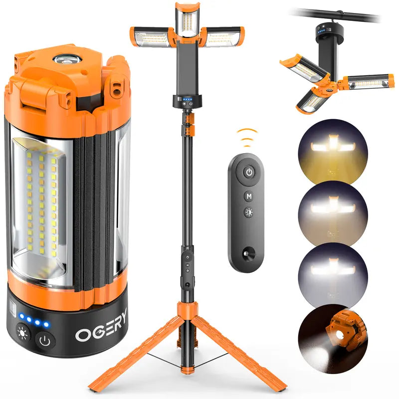 OGERY 10000/18000Mah High Lumens Adjustable Flashlight & Lantern - Rechargeable 2200 Lumens Dimmable Work/Emergency Light, Remote Control, Power Bank, 1.5-2M (1.75-6.5Ft) Detachable Tripod for Camping, Home