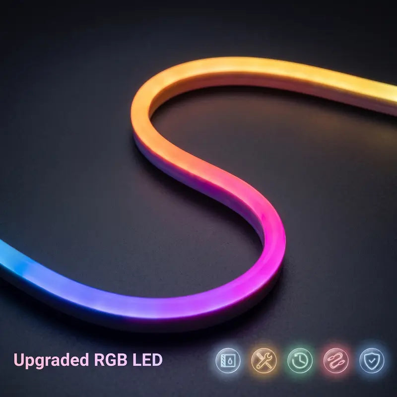 Elevate Your Space with the Upgraded RGBIC Smart Neon LED Strip - 5M/10M Color-Changing Mood Lights with Bluetooth APP Control & Music Sync