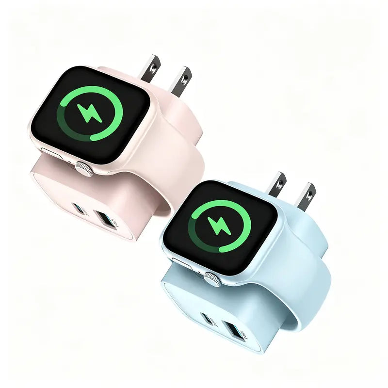 Experience Fast and Versatile Charging with the Tessan 3-In-1 PD20W USB-C Charger Block - Wireless Charging for Apple Watch and Dual Ports for iPhone and More!
