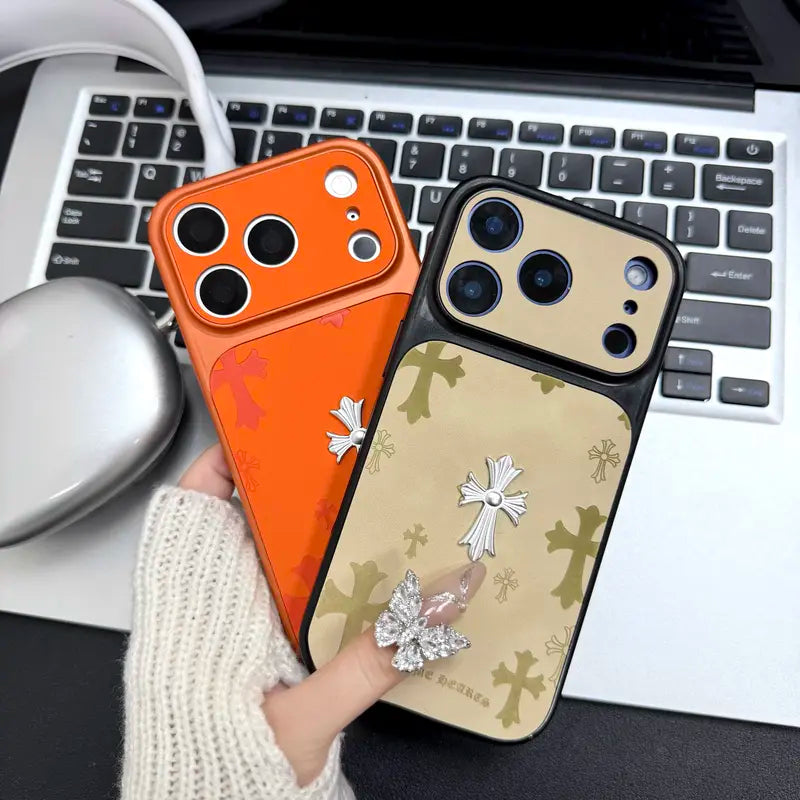 Stylish Premium Leather Cross-Pattern iPhone Case Cover - Heavy-Duty 3D Shockproof Protection for iPhone 13/14/15/16/17 Pro/Max - Perfect Gift for Women