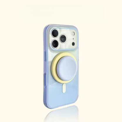 Stylish Protective Acrylic Magnetic 2-in-1 Double Layer Blue-Orange Gradient Smartphone Case for iPhone 15/16/17/18 Pro Max Models