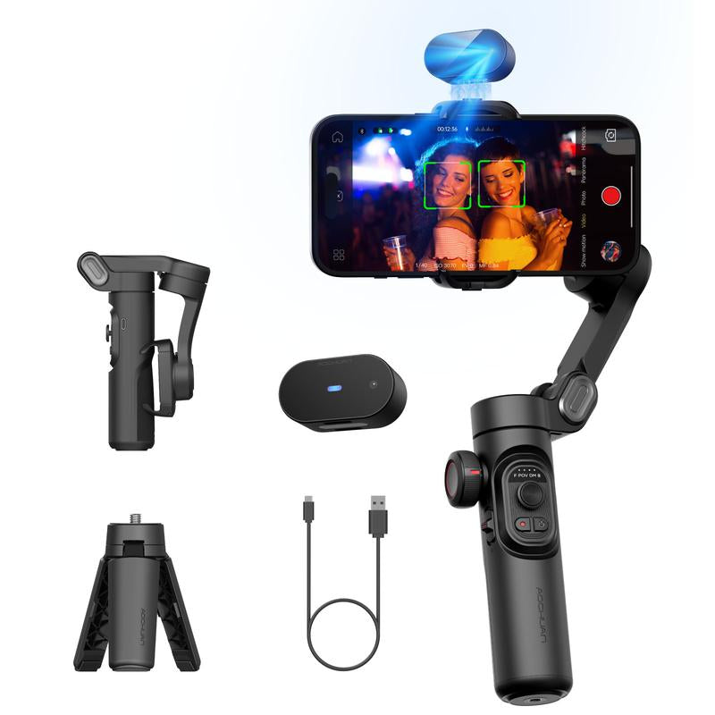 AOCHUAN 3-Axis Gimbal Stabilizer for Smartphone (Iphone/Android), Foldable Phone Accessory with RGB Magnetic Photographic Fill Light, Upgraded Face Tracking, Focus Wheel for Vlogging & Video Recording