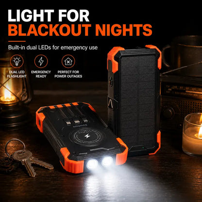 Unleash Power Anywhere: Sudrov 42800mAh Solar Rechargeable Power Bank with Fast Charging, Built-In Cables, and Dual Flashlights