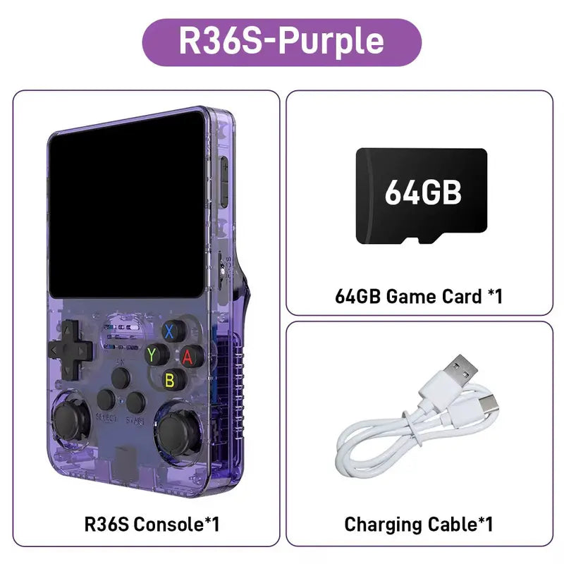 R36S Retro Handheld Console - Ultimate Portable Gaming Experience with 3.5-Inch HD Screen, 64GB Storage, and Easy USB Charging - Perfect Gift for Gaming Enthusiasts!