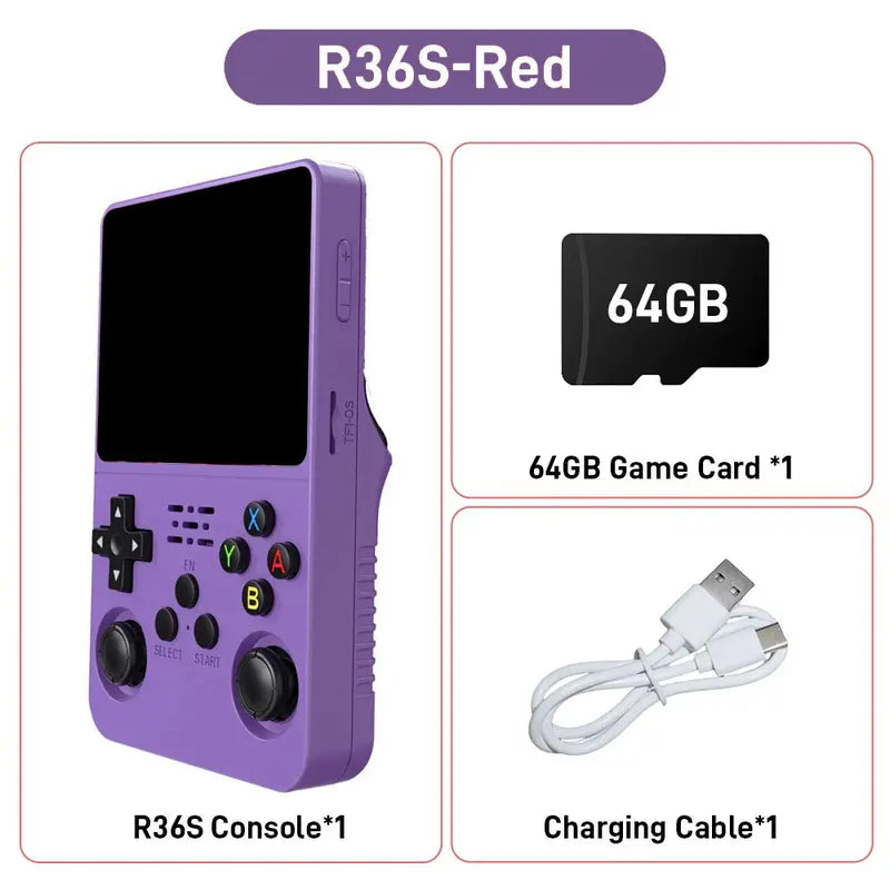 R36S Retro Handheld Console - Ultimate Portable Gaming Experience with 3.5-Inch HD Screen, 64GB Storage, and Easy USB Charging - Perfect Gift for Gaming Enthusiasts!