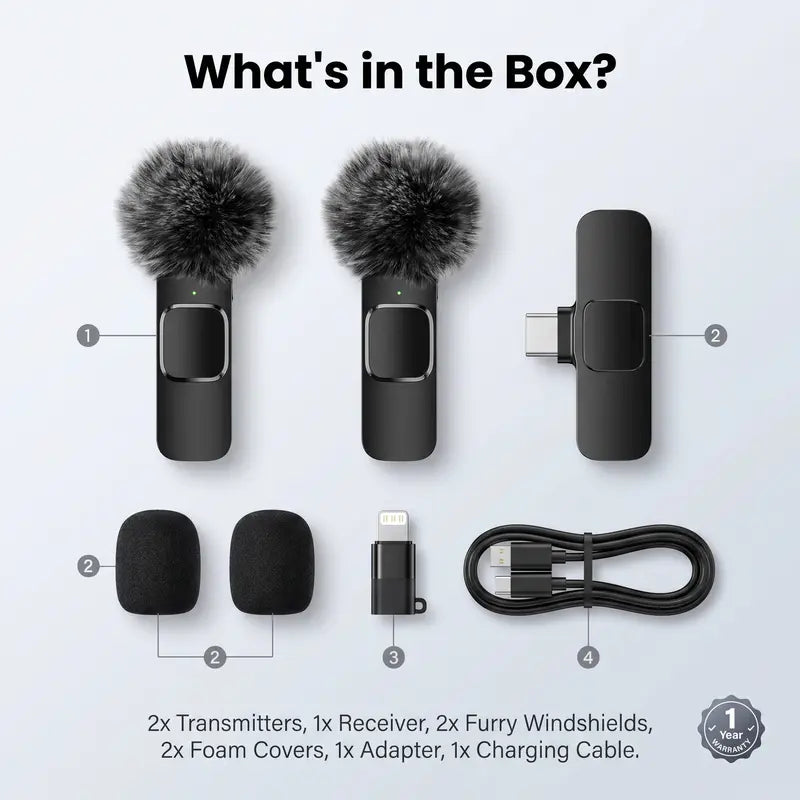 HITOZON Mini Wireless Lavalier Microphone - Ultimate Portable USB-C Lapel Mic for iPhone & Android | Effortless 1-Touch Recording & Mute Function for Professional Audio/Video Content Creation