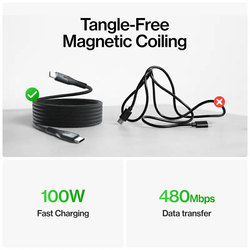 Elevate Your Charging Game with the STATIK Magstack USB-C to USB-C Cable | 100W Fast Charge & 480Mbps Data Sync | Tangle-Free Braided Design for All Your Devices