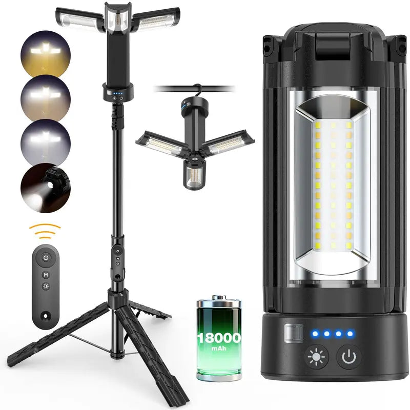 OGERY 10000/18000Mah High Lumens Adjustable Flashlight & Lantern - Rechargeable 2200 Lumens Dimmable Work/Emergency Light, Remote Control, Power Bank, 1.5-2M (1.75-6.5Ft) Detachable Tripod for Camping, Home