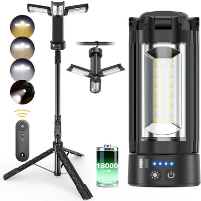 OGERY 10000/18000Mah High Lumens Adjustable Flashlight & Lantern - Rechargeable 2200 Lumens Dimmable Work/Emergency Light, Remote Control, Power Bank, 1.5-2M (1.75-6.5Ft) Detachable Tripod for Camping, Home