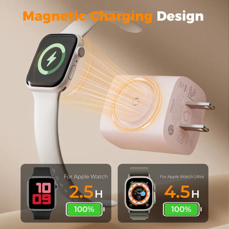 Experience Fast and Versatile Charging with the Tessan 3-In-1 PD20W USB-C Charger Block - Wireless Charging for Apple Watch and Dual Ports for iPhone and More!