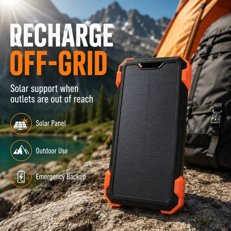 Unleash Power Anywhere: Sudrov 42800mAh Solar Rechargeable Power Bank with Fast Charging, Built-In Cables, and Dual Flashlights