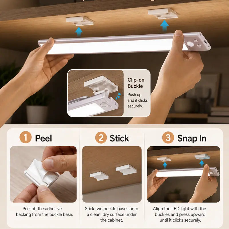 Illuminate Your Space with 52 LED Rechargeable Under Cabinet Lights – Motion Sensor, Cool White for Kitchen, Closet, and Stairs (12.2 Inches, Silver) - Available in 1 or 2 PCS