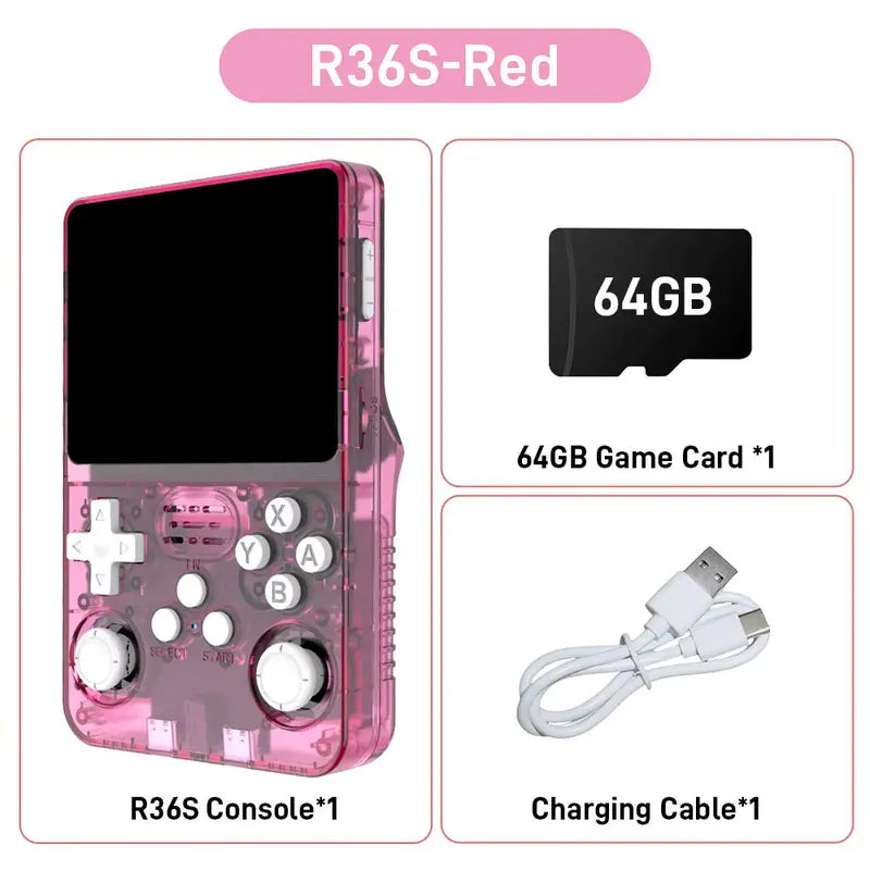 R36S Retro Handheld Console - Ultimate Portable Gaming Experience with 3.5-Inch HD Screen, 64GB Storage, and Easy USB Charging - Perfect Gift for Gaming Enthusiasts!