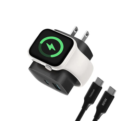 Experience Fast and Versatile Charging with the Tessan 3-In-1 PD20W USB-C Charger Block - Wireless Charging for Apple Watch and Dual Ports for iPhone and More!